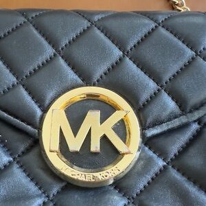Michael Kors Black Quilted Crossbody Bag with Gold Logo